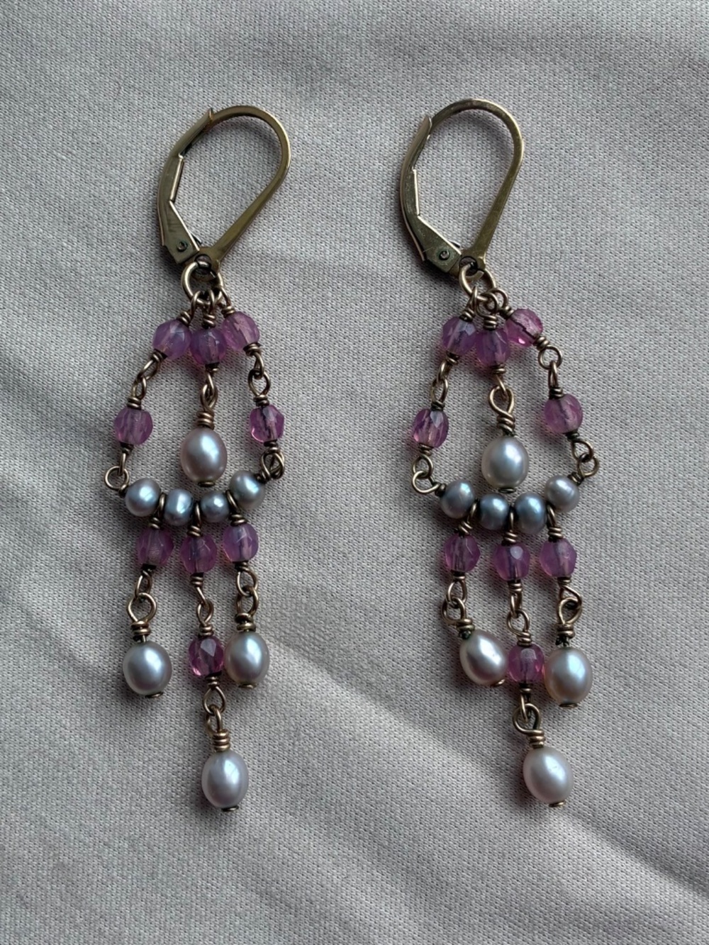 Vintage Y2K 14k Gold-Filled Pearl Chandelier Statement Earrings - Picture 1 of 3